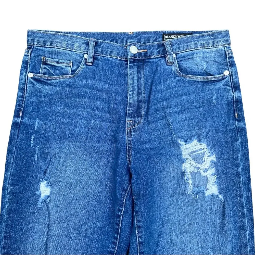 BLANK NYC High Rise Button Fly Destructed Hem Finish 5 Pocket Jeans Size 30